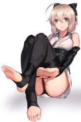 Rule 34 | 1girl, ahoge, ass, barefoot, black bow, black panties, blush, bow, brown hair, fate (series), feet, hair bow, hands under legs, heart, heart-shaped pupils, highres, japanese clothes, kimono, koha-ace, no shoes, okita souji (fate), okita souji (koha-ace), panties, revision, short kimono, sleeveless, sleeveless kimono, smile, soles, solo, symbol-shaped pupils, toeless legwear, toes, underwear, xiaoshou xiansheng