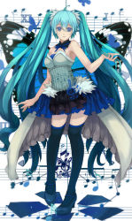 Rule 34 | 1girl, 7th dragon (series), 7th dragon 2020, ahoge, aqua hair, bad id, bad pixiv id, beamed quavers, black thighhighs, blue eyes, butterfly wings, choker, dead line, hatsune miku, highres, insect wings, long hair, musical note, quaver, sharp sign, sheet music, sleeveless, solo, staff (music), thighhighs, treble clef, twintails, very long hair, vocaloid, wings