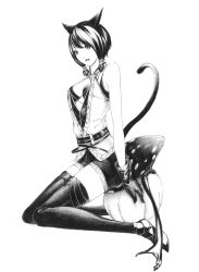 Rule 34 | 10s, 1girl, animal ears, bare shoulders, belt, bra, breasts, cat ears, cat girl, cat tail, cleavage, female focus, final fantasy, final fantasy xiv, full body, gloves, greyscale, medium breasts, miqo&#039;te, monochrome, short shorts, shorts, sitting, solo, sousou (sousouworks), tail, thighhighs, underwear, warrior of light (ff14), white background, zettai ryouiki
