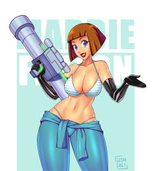 Rule 34 | 1girl, 2021, adjusting clothes, bikini, bikini top only, bikini under clothes, black gloves, bodysuit, breasts, brown hair, character name, cleavage, curvy, danny phantom, dated, from behind, gloves, highleg, highleg bikini, highres, holding, holding weapon, large breasts, lips, looking at viewer, maddie fenton, navel, nickelodeon, open clothes, parted lips, purple eyes, shiny clothes, shiny skin, short hair, simple background, skin tight, solo, standing, striped bikini, striped clothes, sweat, swimsuit, teeth, thong, thong bikini, weapon, zeshgolden