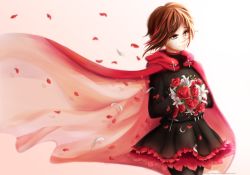 Rule 34 | 1girl, bouquet, flower, highres, holding, holding bouquet, monty oum (creator), pantyhose, ruby rose, rwby, smile, solo, tears