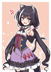 Rule 34 | absurdres, animal ear fluff, animal ears, annoyed, bare shoulders, black hair, black thighhighs, blush, cat ears, cat girl, cat tail, detached sleeves, dress, fang, frilled dress, frills, green eyes, highres, karyl (princess connect!), long hair, low twintails, multicolored hair, open mouth, pointing, pointing at viewer, princess connect!, streaked hair, tail, thighhighs, toshizou (0714), twintails, very long hair, white hair, wide sleeves