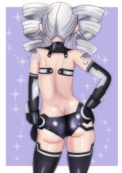Rule 34 | 1girl, ass, black sister, bra, butt crack, drill hair, from behind, grey hair, highres, neptune (series), solo, stiris rangetsu, thick thighs, thighhighs, thighs, twintails, underwear, uni (neptunia)