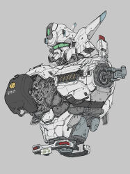 Rule 34 | assault visor, av-98 ingram, cho yonghee, commentary request, cropped torso, grey background, highres, kidou keisatsu patlabor, license plate, machinery, mecha, no humans, police, police badge, radio antenna, robot, science fiction, simple background