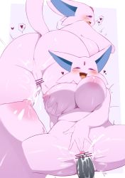 Rule 34 | 1girl, absurdres, animal ears, ass, bar censor, blush, breasts, censored, cleft of venus, creatures (company), dildo, espeon, fang, female ejaculation, female focus, forehead jewel, furry, furry female, game freak, gen 2 pokemon, grabbing own breast, half-closed eyes, heart, highres, huge breasts, masturbation, multiple views, nintendo, nipples, open mouth, personification, pokemon, pokemon (creature), purple eyes, pussy, pussy juice, sex toy, shiny skin, skin fang, smile, solo, speech bubble, spoken heart, spread legs, tail, umisag85rabb99