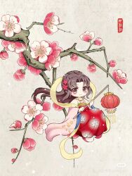 Rule 34 | axiangxiang, chibi, chinese clothes, flower, fluttering shawl, hanfu, highres, lantern, original, plum blossoms, qixiong ruqun, ruqun, xiaohongshu logo