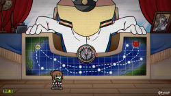 Rule 34 | 1boy, 1girl, :d, black eyes, black skirt, brown footwear, brown hair, commentary request, cuphead (game), desk lamp, gameplay mechanics, gloves, hat, inazuma (kancolle), jacket, kantai collection, kongou (kancolle), lamp, long sleeves, military hat, military jacket, mini person, minigirl, neckerchief, open mouth, peaked cap, photo (object), pleated skirt, raythalosm, red neckerchief, school uniform, serafuku, shirt, shoes, skirt, smile, t-head admiral, twitter username, white gloves, white hat, white jacket, white shirt
