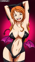 Rule 34 | 1girl, breasts, darkuro 27, demon tail, female focus, nami (one piece), one piece, tail