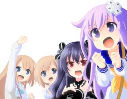 Rule 34 | 10s, 4girls, black hair, blue eyes, brown hair, d-pad, hair ornament, hair ribbon, highres, image sample, long hair, looking at viewer, multiple girls, nepgear, neptune (series), open mouth, planeptune, purple eyes, purple hair, ram (neptunia), red eyes, ribbon, rom (neptunia), short hair, siblings, sisters, smile, transparent background, twins, twintails, two side up, uni (neptune series)