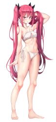 Rule 34 | 1girl, absurdres, barefoot, bikini, black ribbon, breasts, collarbone, commission, date a live, full body, gradient sky, hair ribbon, halterneck, highres, itsuka kotori, k pring, long hair, looking at viewer, navel, red eyes, red hair, ribbon, side-tie bikini bottom, simple background, sky, small breasts, solo, standing, swimsuit, transparent background, twintails, white background, white bikini