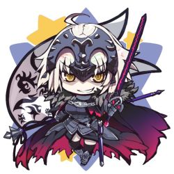Rule 34 | 1girl, armor, armored dress, blonde hair, chain, elbow gloves, fate/apocrypha, fate/grand order, fate (series), flag, gloves, headpiece, helmet, jeanne d&#039;arc (fate), jeanne d&#039;arc alter (avenger) (fate), jeanne d&#039;arc alter (avenger) (first ascension) (fate), jeanne d&#039;arc alter (fate), long hair, looking at viewer, shirabi, smile, solo, sword, thighhighs, weapon, yellow eyes