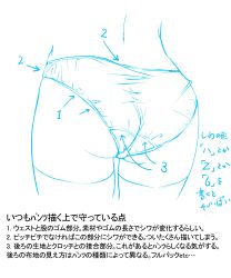 Rule 34 | absurdres, ass, highres, how to, japanese text, monochrome, original, panties, shimejinameko, sketch, solo, translated, underwear