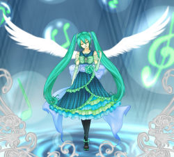 Rule 34 | 1girl, bad id, bad pixiv id, cross, dress, closed eyes, green hair, hatsune miku, jewelry, long hair, musical note, necklace, smile, solo, twintails, very long hair, vocaloid, yanagi hakuren