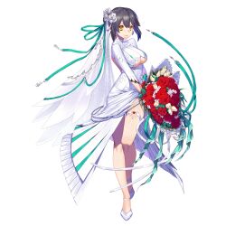 Rule 34 | 1girl, artist request, beads, black hair, bob cut, bouquet, breasts, bridal veil, clothing cutout, collar, dress, earrings, final gear, flower, full body, hair between eyes, highres, holding, holding bouquet, jewelry, kristina (final gear), long sleeves, looking at viewer, no socks, official art, pleated dress, red flower, red rose, rose, shoe strap, sidelocks, simple background, sleeves past elbows, smile, solo, tachi-e, thigh strap, third-party source, transparent background, tulip, underboob, underboob cutout, veil, wedding dress, white collar, white dress, white flower, white footwear, white rose, white sleeves, white tulip, white veil, yellow eyes
