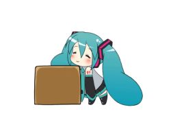 Rule 34 | 00s, 1girl, ^^^, animated, animated gif, aqua hair, blush, box, cardboard box, chibi, closed eyes, detached sleeves, hatsune miku, long hair, mameshiba (pixiv 59310), nose bubble, o o, saliva, simple background, skirt, sleeping, sleepy, smile, snot, solo, sweatdrop, thighhighs, triangle mouth, twintails, very long hair, vocaloid, white background