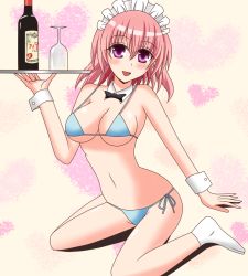 Rule 34 | 1girl, alcohol, bikini, blush, glass, maru bii, pink hair, pixiv sample, swimsuit, wine