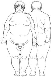 Rule 34 | 1boy, fat, fat man, lineart, male focus, nipples, nude, obese, penis, solo, tanuma yuuichirou