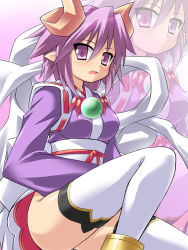 Rule 34 | 1girl, ass, blush, horns, japanese clothes, jewelry, katami shinta, necklace, pointy ears, purple eyes, purple hair, seiranken shion (shinrabanshou), shinrabanshou, shion (shinrabanshou), short hair, solo, source request, thighhighs, zoom layer