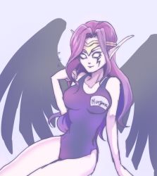 Rule 34 | 1girl, breasts, league of legends, long hair, morgana (league of legends), solo, swimsuit, wings