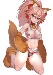 Rule 34 | 1girl, :3, animal ear fluff, animal ears, animal hands, bad id, bad pixiv id, bell, black panties, blush, breasts, cat paws, cleavage, collar, collarbone, fangs, fate/grand order, fate (series), fox ears, fox tail, full body, gloves, hair ribbon, highres, jingle bell, large breasts, light smile, long hair, looking at viewer, navel, neck bell, panties, paw gloves, paw shoes, pink hair, ponytail, red ribbon, ribbon, shoes, sikijou77o, simple background, solo, tail, tamamo (fate), tamamo cat (fate), underwear, white background, yellow eyes