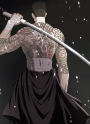 Rule 34 | 1boy, absurdres, back, black lagoon, highres, matsuzaki ginji, muscular, standing, stitched, sword, tattoo, third-party edit, weapon