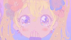 Rule 34 | 1girl, animated, animated gif, blonde hair, character request, copyright request, covering own mouth, cropped, flower, hair flower, hair ornament, looking at viewer, lowres, solo, third-party edit, twintails