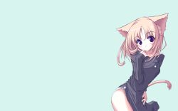 Rule 34 | 1girl, animal ears, blue eyes, cat ears, cat tail, dress, highres, no pants, panties, senmu (senmudayo), sleeves past wrists, solo, striped clothes, striped panties, sweater, sweater dress, tail, underwear, wallpaper
