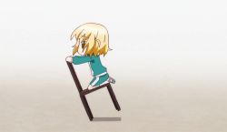 Rule 34 | 1girl, animated, animated gif, blonde hair, chair, chibi, d-frag!, jacket, media factory, musical note, non-web source, screencap, shibasaki roka, short hair, shorts, solo, third-party edit, track jacket, track suit