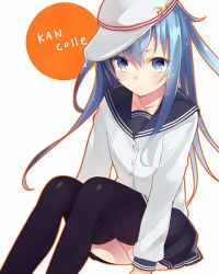 Rule 34 | 10s, 1girl, black thighhighs, blue eyes, copyright name, hammer and sickle, hat, hibiki (kancolle), kantai collection, long hair, looking at viewer, silver hair, skirt, solo, star (symbol), thighhighs, verniy (kancolle), yuraiko