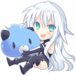 Rule 34 | &gt;:d, 10s, 1girl, :3, :d, aqua eyes, bad id, bad pixiv id, bare shoulders, black footwear, black gloves, black heart (neptunia), black thighhighs, blush, boots, breasts, chibi, cleavage, dogoo, elbow gloves, female focus, from side, full body, gloves, green eyes, halterneck, holding, hug, hugging object, leotard, long hair, looking at viewer, magical girl, mishima kurone, neptune (series), noire (neptunia), open mouth, outstretched arms, parted bangs, pillow, pillow hug, simple background, sitting, smile, solo, symbol-shaped pupils, thigh boots, thighhighs, turtleneck, v-shaped eyebrows, very long hair, white background, white hair