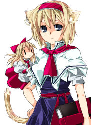 Rule 34 | 2girls, alice margatroid, animal ears, bad id, bad pixiv id, blonde hair, cat ears, cat girl, cat tail, female focus, hairband, multiple girls, shanghai doll, simple background, solo, standing, tail, toraneko, touhou, white background