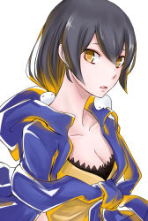 Rule 34 | 1girl, bandai, blue hair, blush, breasts, digimon, digimon story: cyber sleuth hacker&#039;s memory, female focus, highres, long hair, looking at viewer, mishima erika, shiny skin, simple background, sin seishun, solo, white background, yellow eyes