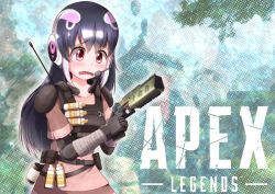 Rule 34 | african penguin (kemono friends), apex legends, black hair, headphones, kemono friends, kemono friends v project, long hair, monaca (monamona), multicolored hair, open mouth, parody, red eyes, virtual youtuber