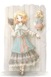 Rule 34 | 1girl, adapted costume, alice margatroid, alternate costume, arinu, basket, blonde hair, blue dress, blush, book, bow, bracelet, capelet, carrying, dated, doll, dress, embellished costume, full body, grimoire of alice, hair bow, hair ribbon, hairband, highres, jewelry, layered dress, long hair, long sleeves, looking at another, looking at viewer, mary janes, open book, puppet rings, puppet strings, ribbon, ring, sash, shanghai doll, shoes, short hair, smile, socks, solo, touhou, white socks, wide sleeves, yellow eyes