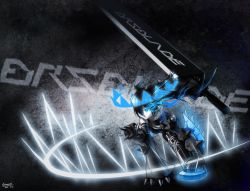 Rule 34 | 10s, 1girl, absurdres, armor, bad id, bad pixiv id, black hair, black rock shooter, black rock shooter (character), black rock shooter beast, blue eyes, claws, detached sleeves, glowing, glowing eyes, highres, huge weapon, kenneth (qq), large sword, long hair, signature, solo, sword, very long hair, weapon