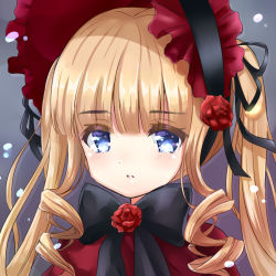 Rule 34 | 1girl, black bow, black hairband, black ribbon, blue eyes, blush, bow, commentary request, dress, drill hair, flower, frilled hairband, frills, hair ribbon, hairband, long hair, looking at viewer, parted lips, red dress, red flower, red rose, ribbon, rose, rozen maiden, shinku, sidelocks, solo, sunameri (pixiv3564245), twintails, upper body