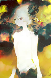 Rule 34 | 1girl, abstract background, brown eyes, expressionless, original, short hair, solo, topless, tsukamoto anabone, white hair