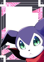Rule 34 | 1boy, black sclera, colored sclera, digimon, digimon (creature), green eyes, highres, impmon, red scarf, scarf, solo