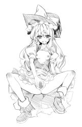 Rule 34 | 1girl, bad id, bad pixiv id, bow, female focus, flat chest, greyscale, hair bow, hat, highres, kirisame marisa, long hair, monochrome, nipples, no bra, no panties, open clothes, pussy, redcomet, solo, spread legs, spread pussy, touhou, uncensored, witch hat