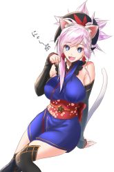 Rule 34 | animal ears, earrings, fang, fate/grand order, fate (series), highres, jewelry, looking at viewer, mitsugu, miyamoto musashi (fate), miyamoto musashi (first ascension) (fate), open mouth, paw pose, tail