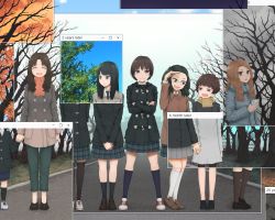 Rule 34 | 6+girls, autumn, bare tree, black hair, brown eyes, brown hair, cherry blossoms, child, commentary request, crossed arms, graduation, holding hands, long hair, looking at another, microsoft windows, multiple girls, original, road, scarf, school uniform, seasons, short hair, smile, spring (season), summer, thighhighs, time paradox, tree, window (computing), winter, yajirushi (chanoma), yuri