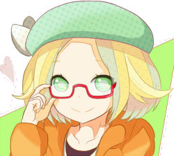 Rule 34 | 1girl, ayunosu, bianca (pokemon), blonde hair, closed mouth, commentary request, creatures (company), game freak, glasses, green eyes, hat, jacket, looking at viewer, nintendo, pokemon, pokemon bw2, short hair, smile, solo