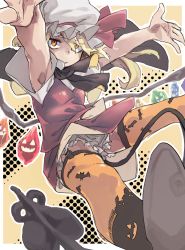 Rule 34 | 1girl, absurdres, armpits, bat (animal), blonde hair, bloomers, bow, cape, crystal, demon tail, flandre scarlet, garter straps, halloween, hat, hat bow, hat ribbon, highres, mob cap, red eyes, reiga (act000), ribbon, short sleeves, side ponytail, skirt, skirt set, solo, tail, thighhighs, touhou, underwear, upskirt, wings