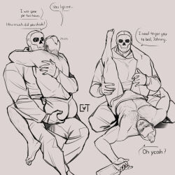 Rule 34 | 2boys, absurdres, alcohol, bara, bottle, bulge, call of duty, call of duty: modern warfare 2, chest hair, couple, drunk, english text, facial hair, ghost (modern warfare 2), greyscale, highres, hood, hood down, hoodie, hug, large pectorals, legs up, looking at another, lying, male focus, male underwear, mask, monochrome, multiple boys, muscular, muscular male, nipples, on back, pants, pectorals, short hair, sitting, sitting on person, skull mask, soap (modern warfare 2), sundaycat3, thighs, topless male, underwear, yaoi