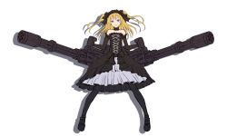 Rule 34 | 1girl, bare shoulders, black dress, black neckwear, black ribbon, black thighhighs, blonde hair, blue eyes, breasts, choker, closed mouth, commentary request, detached sleeves, dress, dual wielding, frilled choker, frilled hairband, frilled skirt, frills, full body, gothic lolita, gun, hair ribbon, hairband, holding, holding gun, holding weapon, legs apart, lolita fashion, looking at viewer, machine gun, medium hair, original, ribbon, shadow, simple background, skirt, small breasts, smile, solo, standing, sugi 214, thighhighs, unfinished, weapon, white background