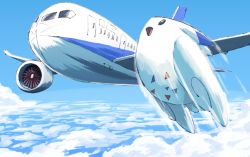 Rule 34 | :d, above clouds, aircraft, airplane, black eyes, cloud, commentary request, creatures (company), day, flying, game freak, gen 4 pokemon, mukiguri, nintendo, no humans, open mouth, outdoors, pokemon, pokemon (creature), smile, solo, togekiss, vehicle focus