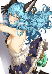 Rule 34 | animal ears, armpits, back, backless outfit, bare back, black gloves, blue hair, blue skirt, blush, breasts, brown eyes, commentary request, earrings, erune, ferry (granblue fantasy), gloves, granblue fantasy, jewelry, long hair, looking at viewer, pija (pianiishimo), rabbit ears, sideboob, skirt, small breasts, solo, wavy hair