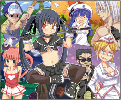 Rule 34 | &gt; &lt;, 3boys, 4girls, :3, :d, ^ ^, animal, animal on head, arin, arms behind back, azer, bandaid, bandaid on face, bare shoulders, baseball bat, baseball cap, beard, beret, bird, black eyes, black hair, blue hair, blush, breast hold, breasts, camisole, cannon, cecilia, cecilia (pangya), choker, cleavage, closed eyes, cloud, crop top, cross, dress, drooling, everyone, eyebrows, facial hair, flat chest, formal, frown, fur trim, glasses, gloves, golf club, grass, hair bun, hair ribbon, hana, hana (pangya), hand on own chin, happy, hat, heart, holding, hood, hoodie, kooh, lace, lace-trimmed legwear, lace-trimmed shirt, lace-trimmed skirt, lace trim, lee byung hee, long hair, looking at viewer, looking away, mace, max, max (pangya), medium breasts, midriff, miniskirt, multiple boys, multiple girls, naughty face, navel, night, night sky, no bra, nuri, nurse, nurse cap, on head, open mouth, orange eyes, outdoors, palm tree, pangya, parted bangs, pink hair, pleated skirt, ponytail, ribbon, saliva, sasago kaze, school uniform, scout, serafuku, shirt, shoes, silver hair, single hair bun, sitting, skirt, sky, slit pupils, small breasts, smile, spoken heart, standing, stroking own chin, suit, sunglasses, sunset, sweatdrop, thighhighs, topless male, tree, twintails, uncle bob, very long hair, weapon, windmill, zettai ryouiki