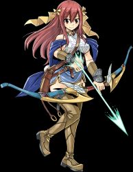 Rule 34 | 1girl, bow (weapon), brown eyes, closed mouth, emma (gate of nightmares), full body, gate of nightmares, highres, holding, holding weapon, long hair, looking at viewer, mashima hiro, official art, red hair, smile, solo, transparent background, weapon