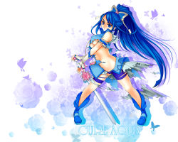 Rule 34 | 00s, 1girl, bike shorts, blue eyes, blue hair, blue shorts, breasts, butterfly hair ornament, cameltoe, character name, cure aqua, dissolving clothes, fingerless gloves, gloves, hair ornament, large breasts, long hair, magical girl, matching hair/eyes, midriff, minazuki karen, ponytail, precure, shorts, skirt, solo, sword, torn clothes, underboob, upskirt, very long hair, wallpaper, weapon, wide ponytail, yamada ichizoku, yes! precure 5